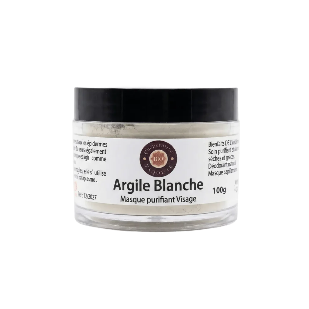 Masque à l'argile blanche naturelle 100g pour purifier le visage - Yaqoute Bio