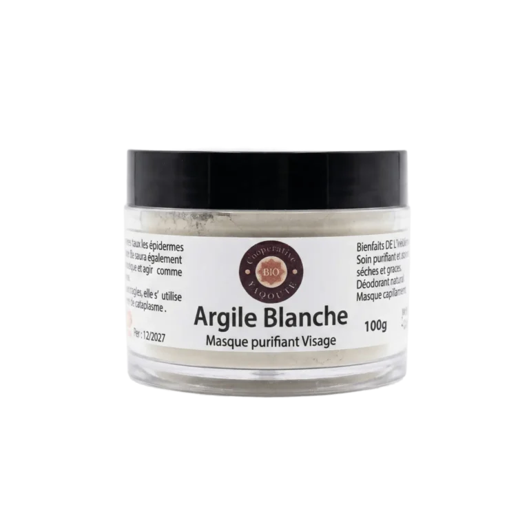 Masque à l'argile blanche naturelle 100g pour purifier le visage - Yaqoute Bio