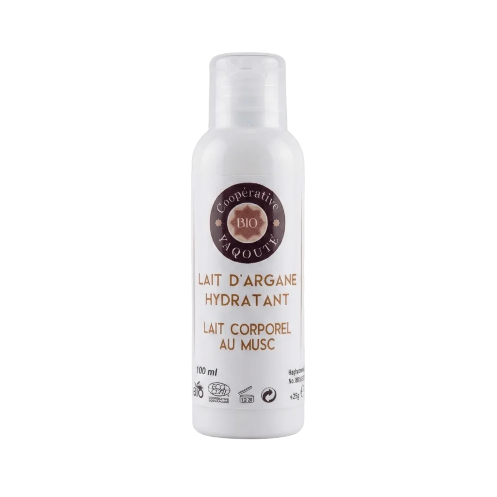 Lait corporel hydratant à l'huile d'argan et musc blanc 100ml pour une peau parfumée - Yaqoute Bio