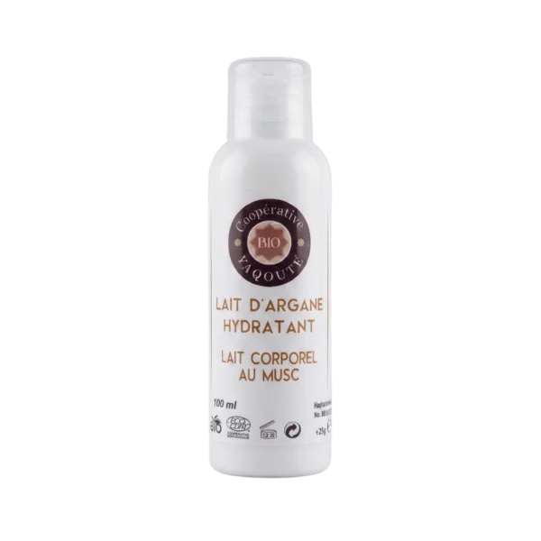 Lait corporel hydratant à l'huile d'argan et musc blanc 100ml pour une peau parfumée - Yaqoute Bio