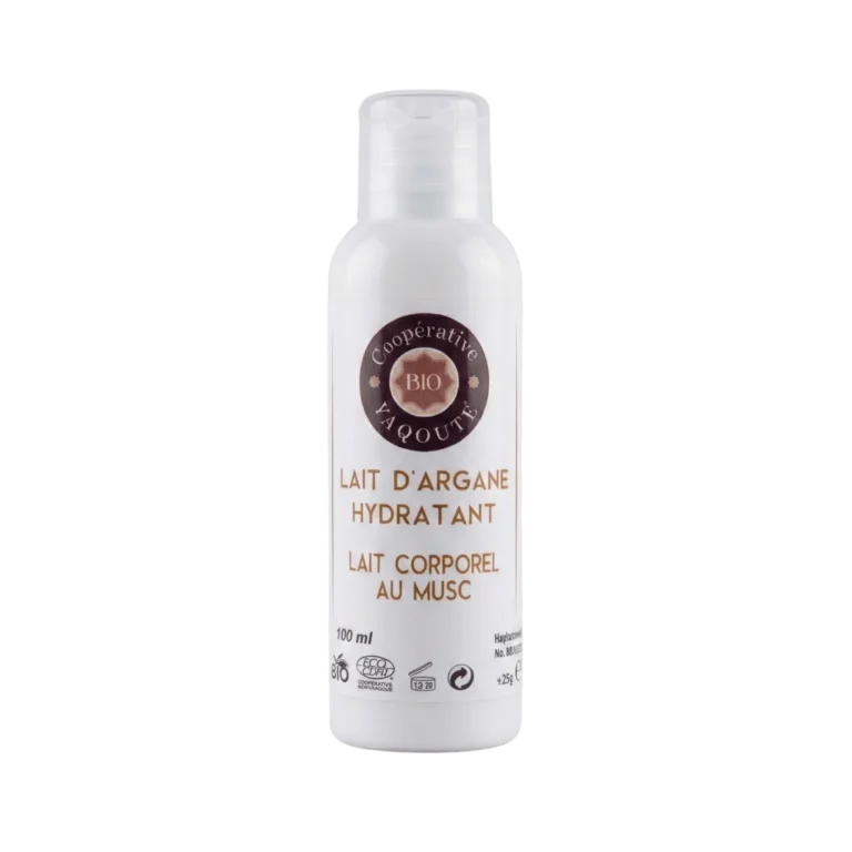 Lait corporel hydratant à l'huile d'argan et musc blanc 100ml pour une peau parfumée - Yaqoute Bio