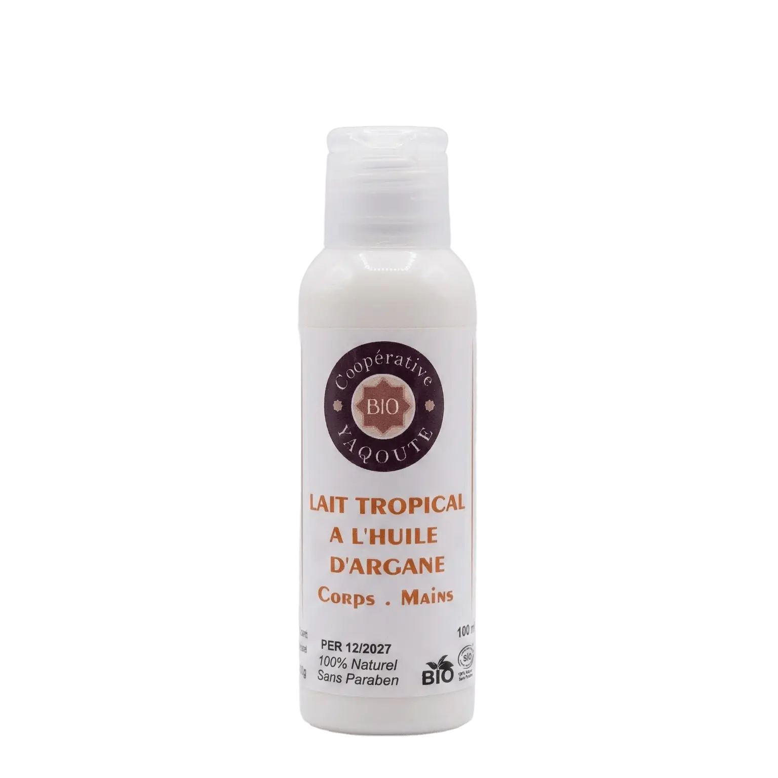 Lait Tropical Argan Corps & Mains - 100ml Lait corporel et mains tropical à l'huile d'argane 100ml hydratation intense - Yaqoute Bio