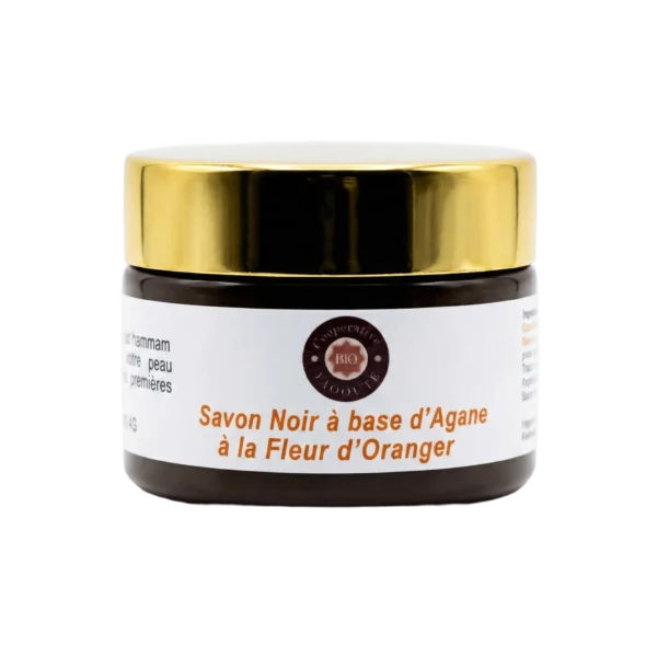 Savon noir naturel à l'huile d'argan et fleur d'oranger 100g pour gommage corporel - Yaqoute Bio