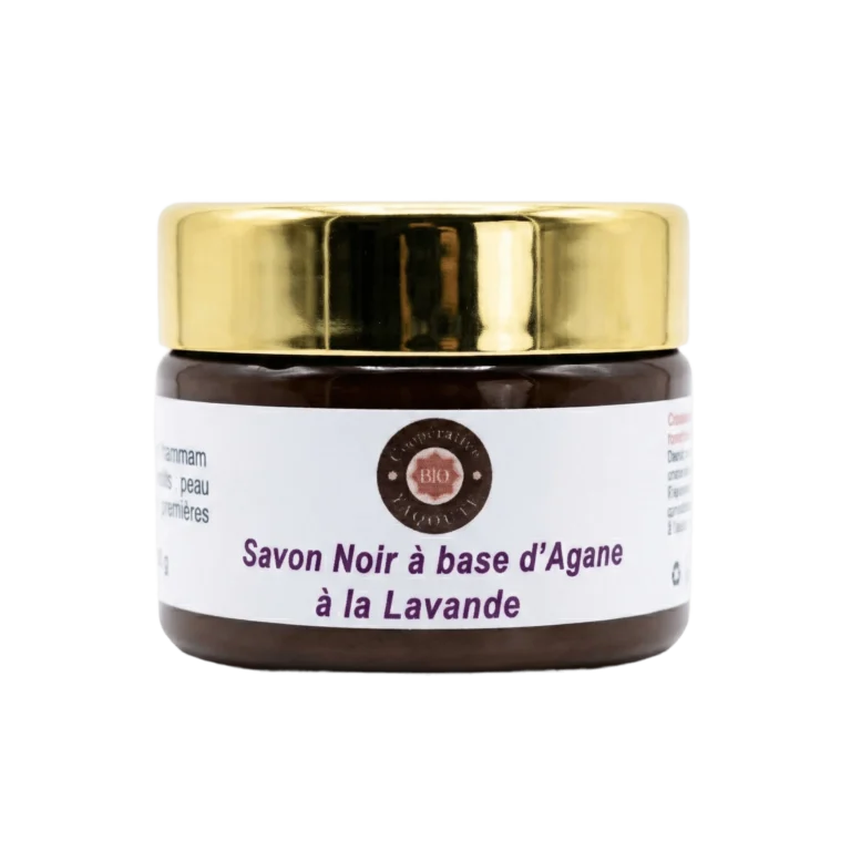 Savon noir traditionnel à l'huile d'argan et essence de lavande 100g pour gommage relaxant - Yaqoute Bio