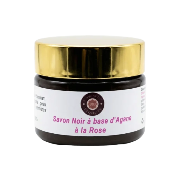 Savon noir traditionnel à l'huile d'argane et rose 100g pour gommage corporel - Yaqoute Bio