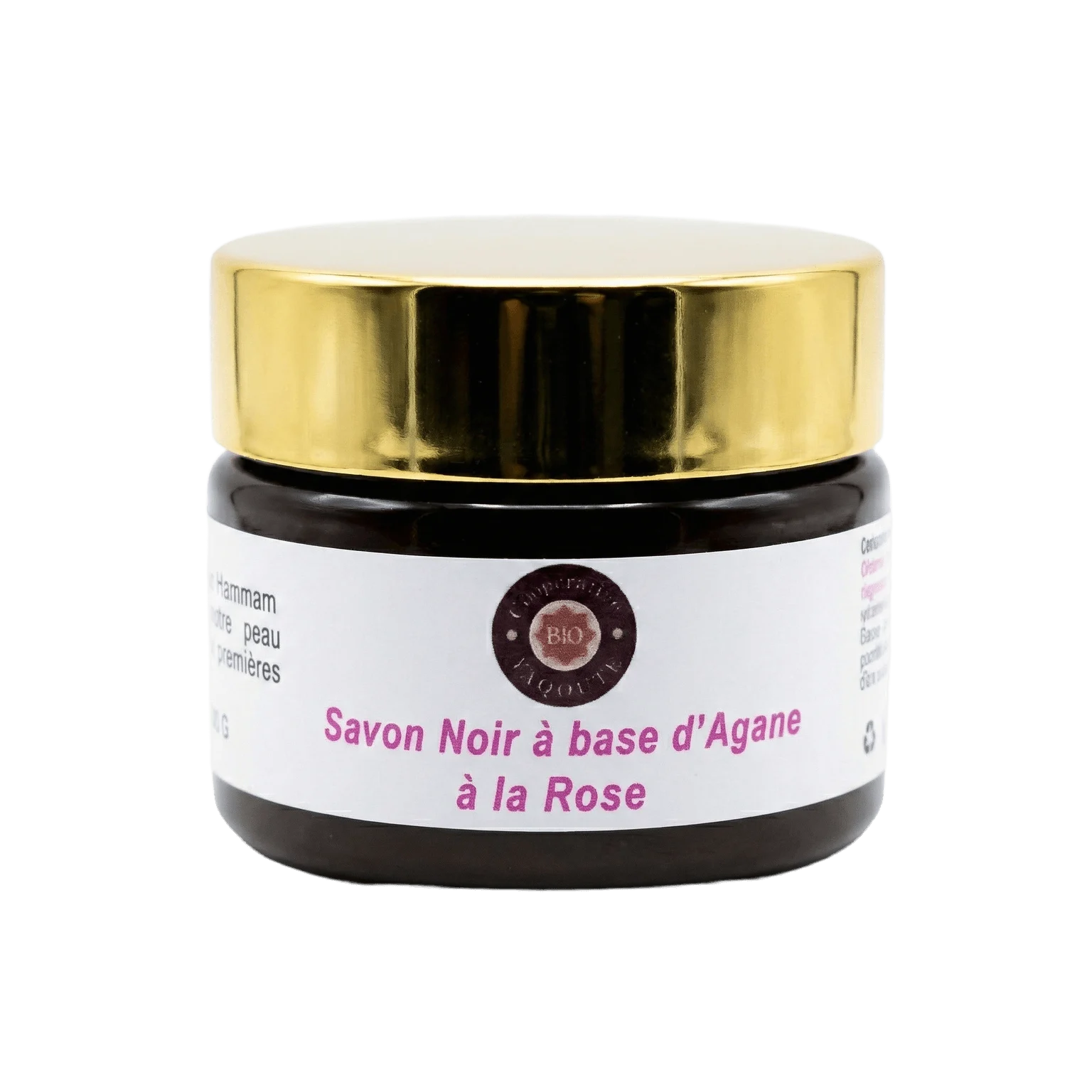 Savon Noir Argane & Rose - 100g Savon noir traditionnel à l'huile d'argane et rose 100g pour gommage corporel - Yaqoute Bio